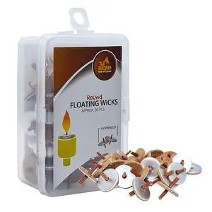 Pre-Assembled Round Floating Wicks - 50 Count - Cotton Wicks and Cork Disc Holders for Oil Cups Pre-Assembled Round Floating Wicks - 50 Count - Cotton Wicks and Cork Disc Holders for Oil Cups