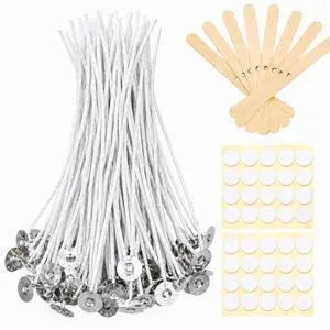 Bulk 6-Inch Candle Wicks - 100 Pcs with Wick Stickers & Centering Device for Soy/Beeswax Candle Making Bulk 6-Inch Candle Wicks - 100 Pcs with Wick Stickers & Centering Device for Soy/Beeswax Candle Making