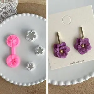 Flower Petal Clay Cutters - Flower Polymer Clay Cutters for Earrings Making, 3pcs Cutters with 1pcs Petal Press Polymer Clay Mold for Jewelry Making Flower Petal Clay Cutters - Flower Polymer Clay Cutters for Earrings Making, 3pcs Cutters with 1pcs Petal Press Polymer Clay Mold for Jewelry Making