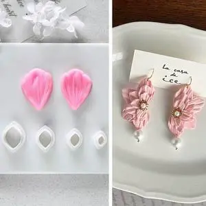 Flower Petal Clay Cutters for Earrings Making, 4pcs Clay Cutters with 1pcs Petal Press Polymer Clay Mold, for Polymer Clay Jewelry Making Flower Petal Clay Cutters for Earrings Making, 4pcs Clay Cutters with 1pcs Petal Press Polymer Clay Mold, for Polymer Clay Jewelry Making