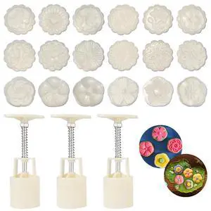 21 Pieces Bath Bomb Press Mold Kit, 3 Pcs Round Shower Steamer Molds with 18 Flower Pattern Stamps DIY Tools, Moon Cake Making Mold for Mid-Autumn Festival, Dessert Baking 21 Pieces Bath Bomb Press Mold Kit, 3 Pcs Round Shower Steamer Molds with 18 Flower Pattern Stamps DIY Tools, Moon Cake Making Mold for Mid-Autumn Festival, Dessert Baking