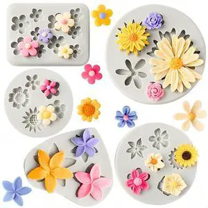 Silicone Flower Fondant Molds, 5Pcs | Non Stick, Daisy Sunflower Chocolate Molds, For Dessert Cake Decorating, Cupcake Topper, Cake Pop, Candy Silicone Flower Fondant Molds, 5Pcs | Non Stick, Daisy Sunflower Chocolate Molds, For Dessert Cake Decorating, Cupcake Topper, Cake Pop, Candy