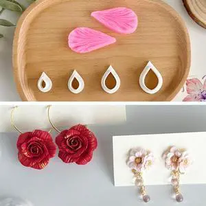 Flower Petal Clay Cutters - Flower Polymer Clay Cutters for Earrings Making, 3pcs Clay Cutters with 1pcs Petal Press Polymer Clay Mold, Clay Cutters for Polymer Clay Jewelry Making Flower Petal Clay Cutters - Flower Polymer Clay Cutters for Earrings Making, 3pcs Clay Cutters with 1pcs Petal Press Polymer Clay Mold, Clay Cutters for Polymer Clay Jewelry Making