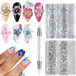 Silicone Nail Molds 2PCS 3D Flowers Nail Charm Molds & Carving Pen | Clear Modeling Templates Hibiscus Flowers Cherry Blossom Design Mold for Resin Epoxy Professional Supplies Silicone Nail Molds 2PCS 3D Flowers Nail Charm Molds & Carving Pen | Clear Modeling Templates Hibiscus Flowers Cherry Blossom Design Mold for Resin Epoxy Professional Supplies