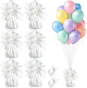 6 PCS White Balloon Weights Helium Balloon Weights with 6 Rolls Ribbon | Balloon Table Weights for Holding and Stabilizing, for Party Planners Families Weddings Graduations Indoor Outdoor Events 6 PCS White Balloon Weights Helium Balloon Weights with 6 Rolls Ribbon | Balloon Table Weights for Holding and Stabilizing, for Party Planners Families Weddings Graduations Indoor Outdoor Events
