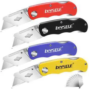 4 Pack Box Cutter Utility Knife with 10 Extra Blades | Heavy Duty Box Cutters bulk, Razor Knife for Carton, Cardboard, Folding Box Knives for Warehouse, Shop, Navajas para Trabajo 4 Pack Box Cutter Utility Knife with 10 Extra Blades | Heavy Duty Box Cutters bulk, Razor Knife for Carton, Cardboard, Folding Box Knives for Warehouse, Shop, Navajas para Trabajo