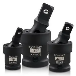 Impact Universal Joint Swivel Socket Set, 3-Piece 1/2'', 3/8'', 1/4'' Drive Flexible U-Joint Adapters Set, Premium CR-MO Steel, Wobble Impact Universal Joint Swivel Socket Set, 3-Piece 1/2'', 3/8'', 1/4'' Drive Flexible U-Joint Adapters Set, Premium CR-MO Steel, Wobble