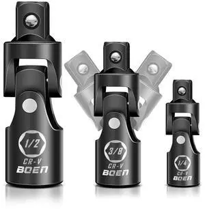 BOEN Universal Joint Socket Adapter Set | 3-Piece Ball Spring Design 1/2", 3/8", and 1/4" U-Joint Drive | Chrome Vanadium Steel Universal Joint Set BOEN Universal Joint Socket Adapter Set | 3-Piece Ball Spring Design 1/2", 3/8", and 1/4" U-Joint Drive | Chrome Vanadium Steel Universal Joint Set