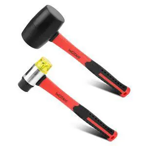 2-Piece Rubber Mallet Hammer Set | 16 oz Rubber Mallet Hammer and 35 mm Double-Faced Soft Hammer with Solid Head and Soft Grip Fiberglass Handle 2-Piece Rubber Mallet Hammer Set | 16 oz Rubber Mallet Hammer and 35 mm Double-Faced Soft Hammer with Solid Head and Soft Grip Fiberglass Handle