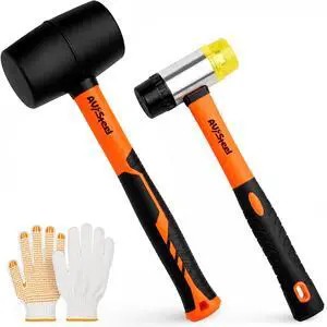 2-Pack Rubber Mallet Hammer Set, 16oz Rubber Hammer & 33mm Double-Faced Soft Mallet with Replaceable Heads and Glove, Fiberglass Handle, Damage-Free for Flooring, Tile, Woodworking 2-Pack Rubber Mallet Hammer Set, 16oz Rubber Hammer & 33mm Double-Faced Soft Mallet with Replaceable Heads and Glove, Fiberglass Handle, Damage-Free for Flooring, Tile, Woodworking