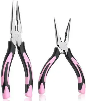 2pcs 6& 8 Needle Nose Pliers,Large Soft Grip with Wire Cutter | Pink,Paper Clamp Precision, Heavy-Duty CRV Steel, Long Nose Cutting Pliers for Home, Fishing, Jewelry, Crafts 2pcs 6& 8 Needle Nose Pliers,Large Soft Grip with Wire Cutter | Pink,Paper Clamp Precision, Heavy-Duty CRV Steel, Long Nose Cutting Pliers for Home, Fishing, Jewelry, Crafts