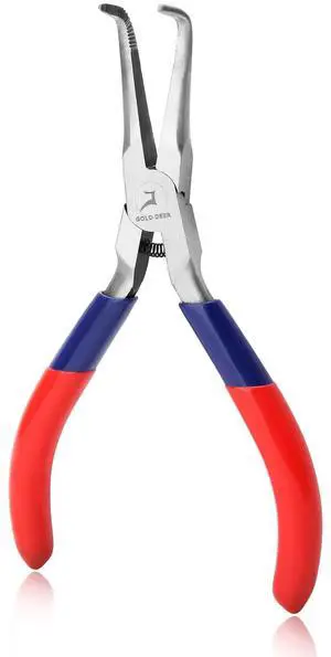 Bent Needle Nose Pliers with Serrated Jaw | Mini Bent Long Nose, Tweezer Long Nose, Micro Jewelry Pliers, Comfort Grip Handles, For Bending Wire Gripping Bent Needle Nose Pliers with Serrated Jaw | Mini Bent Long Nose, Tweezer Long Nose, Micro Jewelry Pliers, Comfort Grip Handles, For Bending Wire Gripping