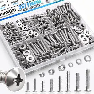 Nuts and Bolts Assortment Kit, 304 Stainless Steel Bolts 8 Sizes #6-32#8-32#10-24 Phillips Pan Head Machine Screws, Assorted Bolts, Nuts and Washers Kit (237PCS) Nuts and Bolts Assortment Kit, 304 Stainless Steel Bolts 8 Sizes #6-32#8-32#10-24 Phillips Pan Head Machine Screws, Assorted Bolts, Nuts and Washers Kit (237PCS)