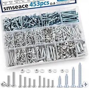453Pcs Wood Screws with Nuts and Bolts Assortment Kit 21-Sizes M3/M4/M5/M6 Nut Bolt Washer Assortment Kit 6 Sizes Drywall Screws for Machinery, Furniture, Automotive, Motorcycle Repairs 453Pcs Wood Screws with Nuts and Bolts Assortment Kit 21-Sizes M3/M4/M5/M6 Nut Bolt Washer Assortment Kit 6 Sizes Drywall Screws for Machinery, Furniture, Automotive, Motorcycle Repairs
