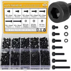 565 Pieces M3 Screws Nuts Washers Set Black, M3 x 4/6/8/10/12/16/20mm Hex Socket Head Cap Screws Nuts Washers Assortment Kit, 12.9 Grade Alloy Steel, Fully Threaded 565 Pieces M3 Screws Nuts Washers Set Black, M3 x 4/6/8/10/12/16/20mm Hex Socket Head Cap Screws Nuts Washers Assortment Kit, 12.9 Grade Alloy Steel, Fully Threaded