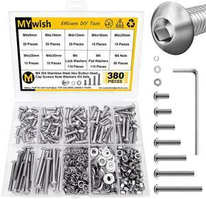 380 Pcs M4 Screw Nuts and Bolts Assortment Kit, 304 Stainless Steel Button Head Socket Cap Metric Screws Bolts, Spring & Flat Lock Washers/Nuts/Hex Wrenches, M4*8/10/12/16/20/25/30 380 Pcs M4 Screw Nuts and Bolts Assortment Kit, 304 Stainless Steel Button Head Socket Cap Metric Screws Bolts, Spring & Flat Lock Washers/Nuts/Hex Wrenches, M4*8/10/12/16/20/25/30