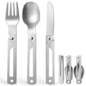 Foldable Spoon Fork Knife Set with Side-Lock Design, Portable Folding Reusable Travel Cutlery for RV Camping, Backpacking, Picnics, Road Trips and Office Lunches Foldable Spoon Fork Knife Set with Side-Lock Design, Portable Folding Reusable Travel Cutlery for RV Camping, Backpacking, Picnics, Road Trips and Office Lunches