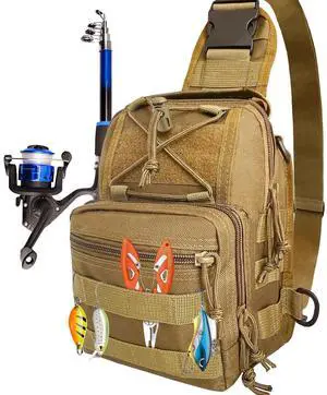 Fishing Sling Backpack with Rod Holder, Water-Resistant Fishing Tackle Bag, Durable Shoulder Crossbody Pack for Freshwater Saltwater Fishing Fishing Sling Backpack with Rod Holder, Water-Resistant Fishing Tackle Bag, Durable Shoulder Crossbody Pack for Freshwater Saltwater Fishing