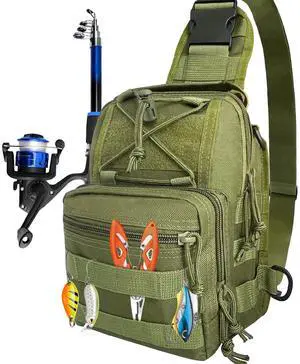 Fishing Sling Backpack with Rod Holder, Water-Resistant Fishing Tackle Bag, Durable Shoulder Crossbody Pack for Freshwater Saltwater Fishing Fishing Sling Backpack with Rod Holder, Water-Resistant Fishing Tackle Bag, Durable Shoulder Crossbody Pack for Freshwater Saltwater Fishing