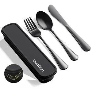 Travel Utensils with Case, Stainless Steel Cutlery Set, Black | Portable, Dishwasher Safe, Silverware Set, Reusable Camping Utensils, Fork and Spoon Set for Picnic, Camping, Work, Lunch Box Travel Utensils with Case, Stainless Steel Cutlery Set, Black | Portable, Dishwasher Safe, Silverware Set, Reusable Camping Utensils, Fork and Spoon Set for Picnic, Camping, Work, Lunch Box