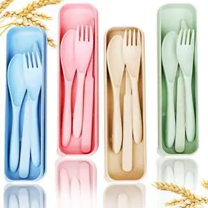Reusable Travel Utensils Set with Case, 4 Sets Wheat Straw Portable Knife Fork Spoons Tableware, Eco-Friendly BPA Free Cutlery for Kids Adults Picnic Camping Utensils(Green, Beige, Pink, Blue) Reusable Travel Utensils Set with Case, 4 Sets Wheat Straw Portable Knife Fork Spoons Tableware, Eco-Friendly BPA Free Cutlery for Kids Adults Picnic Camping Utensils(Green, Beige, Pink, Blue)