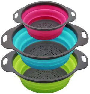 Collapsible Colander Set of 3 Round Silicone Kitchen Strainer Set - 2 pcs 4 Quart and 1 pcs 2 Quart- Perfect for Draining Pasta, Vegetable and fruit (green,blue, purple) Collapsible Colander Set of 3 Round Silicone Kitchen Strainer Set - 2 pcs 4 Quart and 1 pcs 2 Quart- Perfect for Draining Pasta, Vegetable and fruit (green,blue, purple)