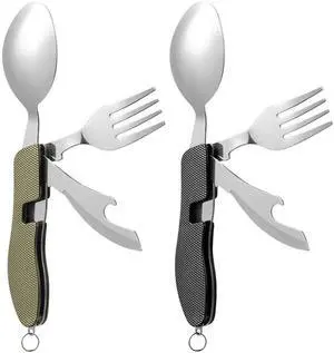 2Pcs Detachable Camping Utensils Cutlery Set, Portable 4 in 1 Stainless Steel Travel Utensil, Foldable Knife Fork Spoon Bottle Opener 2Pcs Detachable Camping Utensils Cutlery Set, Portable 4 in 1 Stainless Steel Travel Utensil, Foldable Knife Fork Spoon Bottle Opener