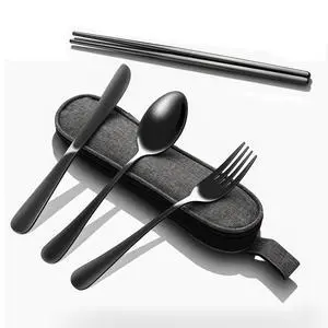 Matte Black 5-Piece Stainless Steel Travel Utensil Set with Waterproof Case, Reusable Portable Flatware Includes Knife, Fork, Spoon, Chopsticks for Camping, Office, Picnic & Daily Use Matte Black 5-Piece Stainless Steel Travel Utensil Set with Waterproof Case, Reusable Portable Flatware Includes Knife, Fork, Spoon, Chopsticks for Camping, Office, Picnic & Daily Use
