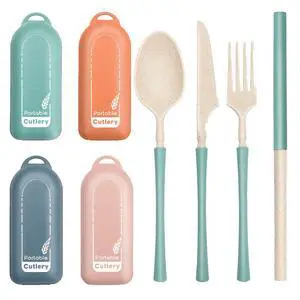4Pack Folding Cutlery Set with Case, Travel Foldable Collapsible Portable Wheat Spoon Fork Straw Utensil Tableware for Picnic Camping 4Pack Folding Cutlery Set with Case, Travel Foldable Collapsible Portable Wheat Spoon Fork Straw Utensil Tableware for Picnic Camping