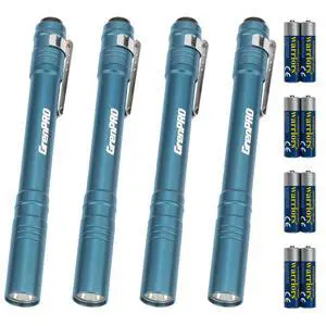 4 Pack LED Pen Light with 8 AAA Batteries Include, Mini Flashlight with Clip, Aluminum Pocket Flashlight Ultra Bright,Flashlight with Pocket Clip for Inspection,Nurse, Everyday Carry, Blue 4 Pack LED Pen Light with 8 AAA Batteries Include, Mini Flashlight with Clip, Aluminum Pocket Flashlight Ultra Bright,Flashlight with Pocket Clip for Inspection,Nurse, Everyday Carry, Blue
