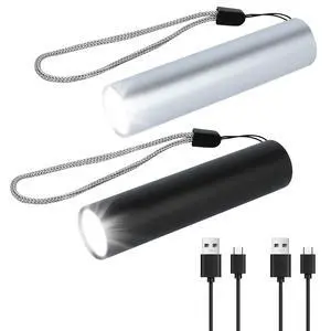 2 Pack LED Flashlights Rechargeable Handheld Small Pocket EDC Flashlight Adjustable Brightness Walking Light for Night Walking Silver and Black 2 Pack LED Flashlights Rechargeable Handheld Small Pocket EDC Flashlight Adjustable Brightness Walking Light for Night Walking Silver and Black