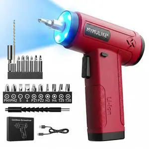 Red Cordless Electric Screwdriver, 4V Rechargeable Mini Power Drill Set, 23-Piece Bit Set for Home Use, Furniture Assembly & Daily DIY Projects Red Cordless Electric Screwdriver, 4V Rechargeable Mini Power Drill Set, 23-Piece Bit Set for Home Use, Furniture Assembly & Daily DIY Projects