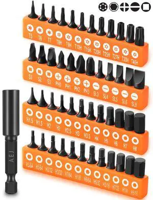 AEJ 49-Pack Screwdriver Bit Set, Hex Bit Set, Hex Head Drill Bits Set | S2 Steel, SAE/Metric Hex Bits, Torx/Square/Slotted/Phillips Bit Set with 1/4" Bit Holder, 1/4 Hex Shank, 1"Long AEJ 49-Pack Screwdriver Bit Set, Hex Bit Set, Hex Head Drill Bits Set | S2 Steel, SAE/Metric Hex Bits, Torx/Square/Slotted/Phillips Bit Set with 1/4" Bit Holder, 1/4 Hex Shank, 1"Long