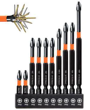 10-Piece Phillips Bits #2 Impact, 1-6 Inch Long Screwdriver Bits | Magnetic PH2 Phillips Head Drill Bits, S2 Steel, 1/4" Hex Shank for Impact Drivers, Drills and Tight-Reach Repairs 10-Piece Phillips Bits #2 Impact, 1-6 Inch Long Screwdriver Bits | Magnetic PH2 Phillips Head Drill Bits, S2 Steel, 1/4" Hex Shank for Impact Drivers, Drills and Tight-Reach Repairs