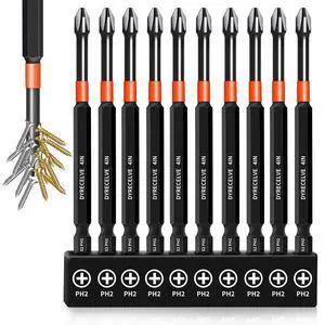 10-Piece Phillips Bits #2 Impact, 4-Inch Long Screwdriver Bits | Magnetic PH2 Phillips Head Drill Bits, S2 Steel, 1/4" Hex Shank for Impact Drivers and Tight-Reach Repairs 10-Piece Phillips Bits #2 Impact, 4-Inch Long Screwdriver Bits | Magnetic PH2 Phillips Head Drill Bits, S2 Steel, 1/4" Hex Shank for Impact Drivers and Tight-Reach Repairs