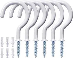 12 Pcs Ceiling Hooks for Hanging Plants 1.8" White Vinyl Coated | Heavy Duty, Rust Proof, Hanging Hooks For Christmas Lights, Cups, Decors, Screw in Plant Hanger Hook, Indoor, Outdoor 12 Pcs Ceiling Hooks for Hanging Plants 1.8" White Vinyl Coated | Heavy Duty, Rust Proof, Hanging Hooks For Christmas Lights, Cups, Decors, Screw in Plant Hanger Hook, Indoor, Outdoor