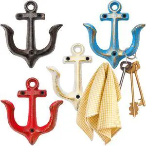 4 Pack Vintage Wall Hooks Nautical Anchor Design, Shabby Chic Cast Iron Coat Hooks Rack, Decorative Wall Mount Rustic Metal Towel Hanger, 4 Colors 4 Pack Vintage Wall Hooks Nautical Anchor Design, Shabby Chic Cast Iron Coat Hooks Rack, Decorative Wall Mount Rustic Metal Towel Hanger, 4 Colors
