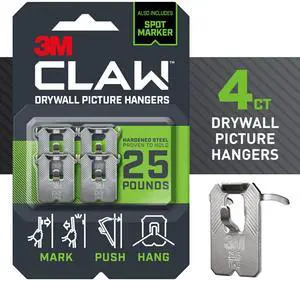 25 lb. Drywall Picture Hanger with Spot Markers, Heavyweight Hanging Solution for Room Decor and Office Decor, Including Mirrors or Large Art 4 Pack 25 lb. Drywall Picture Hanger with Spot Markers, Heavyweight Hanging Solution for Room Decor and Office Decor, Including Mirrors or Large Art 4 Pack