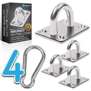 Premium M6 Heavy-Duty Stainless Steel Pad Eye Snap Hook, Ceiling Hook, 8PCS | 4PCS Pad Eye Plate U Hooks + 4PCS Snap Hooks Premium M6 Heavy-Duty Stainless Steel Pad Eye Snap Hook, Ceiling Hook, 8PCS | 4PCS Pad Eye Plate U Hooks + 4PCS Snap Hooks