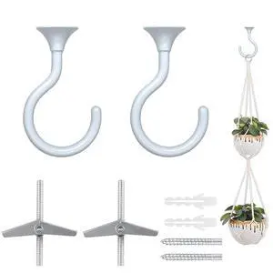 Heavy Duty Ceiling Hooks for Hanging Plants 2 Pack (White) | Holds 30 lbs on wood & concrete, 20 lbs on drywall; 2.4" zinc alloy swag hook for macrame, lanterns & pendant lights Heavy Duty Ceiling Hooks for Hanging Plants 2 Pack (White) | Holds 30 lbs on wood & concrete, 20 lbs on drywall; 2.4" zinc alloy swag hook for macrame, lanterns & pendant lights