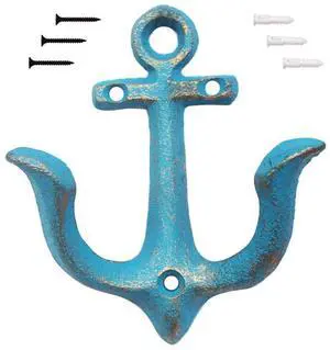 (Blue) Vintage Rustic Cast Iron Nautical Anchor Design Wall Hooks Coat Hooks Rack, Decorative Wall Mounted Antique Shabby Chic Metal Home Bathroom Towel Coat Hooks Hanger (Blue) Vintage Rustic Cast Iron Nautical Anchor Design Wall Hooks Coat Hooks Rack, Decorative Wall Mounted Antique Shabby Chic Metal Home Bathroom Towel Coat Hooks Hanger