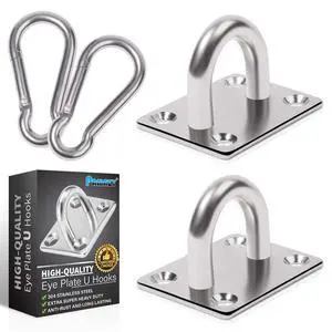 Premium M8 Heavy-Duty Stainless Steel Pad Eye Snap Hook, Ceiling Hook, 4PCS | 2PCS Pad Eye Plate U Hooks + 2PCS Snap Hooks Premium M8 Heavy-Duty Stainless Steel Pad Eye Snap Hook, Ceiling Hook, 4PCS | 2PCS Pad Eye Plate U Hooks + 2PCS Snap Hooks