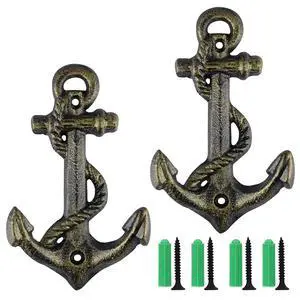 2 Pcs Anchor Coat Hooks, Nautical Wall Hangers, Vintage Cast Iron Key Holder for Hanging Towels, Bags, Robes, Decorations (Antique Bronze) 2 Pcs Anchor Coat Hooks, Nautical Wall Hangers, Vintage Cast Iron Key Holder for Hanging Towels, Bags, Robes, Decorations (Antique Bronze)