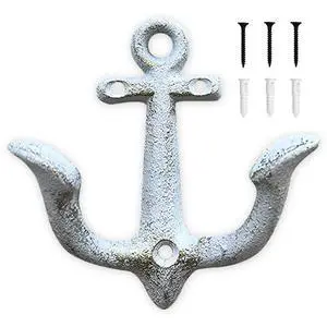 Vintage Cast Iron Nautical Anchor Wall Hooks Coastal Towel Hooks Decorative Wall Mounted Hanger for Beach House Lake House or Bathroom Decor Rustic Nautical Towel Rack (White, 1 Pack) Vintage Cast Iron Nautical Anchor Wall Hooks Coastal Towel Hooks Decorative Wall Mounted Hanger for Beach House Lake House or Bathroom Decor Rustic Nautical Towel Rack (White, 1 Pack)