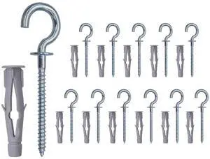 #10 x 3-1/4" Screw-in Cup Hooks with Wall Anchors, Heavy Duty Metal Hooks for Drywall, Concrete, Brick & Wood, 12-Pack YJT4081 #10 x 3-1/4" Screw-in Cup Hooks with Wall Anchors, Heavy Duty Metal Hooks for Drywall, Concrete, Brick & Wood, 12-Pack YJT4081