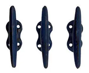 Nautical Blue Cast Iron Boat Cleat Wall Hooks, 3.5 Inches, Set of 3 Nautical Blue Cast Iron Boat Cleat Wall Hooks, 3.5 Inches, Set of 3