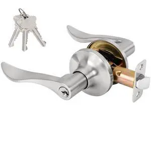 Keyed Entry Door Lever, Door Handle with Lock and Key, Exterior Interior Door Handle for Bedroom, Wave Style Lever Satin Nickel, Reversible for Left/Right Keyed Entry Door Lever, Door Handle with Lock and Key, Exterior Interior Door Handle for Bedroom, Wave Style Lever Satin Nickel, Reversible for Left/Right