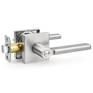 Door Handle Interior with Lock, Brushed Nickel Bedroom Bathroom Lever, Heavy Duty Square Reversible for Right or Left Side Doors, 1 Pack Door Handle Interior with Lock, Brushed Nickel Bedroom Bathroom Lever, Heavy Duty Square Reversible for Right or Left Side Doors, 1 Pack