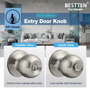 5 Pack Door Knob with Lock and Key, Keyed Different, Satin Nickel Entry Door Knob, for Entrance and Front Door 5 Pack Door Knob with Lock and Key, Keyed Different, Satin Nickel Entry Door Knob, for Entrance and Front Door