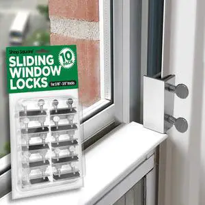 Window Locks, 10 Pack for Vertical and Horizontal Windows, Sliding Window Locks, Adjustable Aluminum Stoppers, No-Drill Install, Fits Tracks up to 3/16" Wide Window Locks, 10 Pack for Vertical and Horizontal Windows, Sliding Window Locks, Adjustable Aluminum Stoppers, No-Drill Install, Fits Tracks up to 3/16" Wide